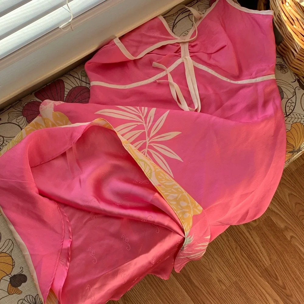 Tori Richard Pink 100 silk spaghetti strap dress with Cream Accents - Picture 15 of 17